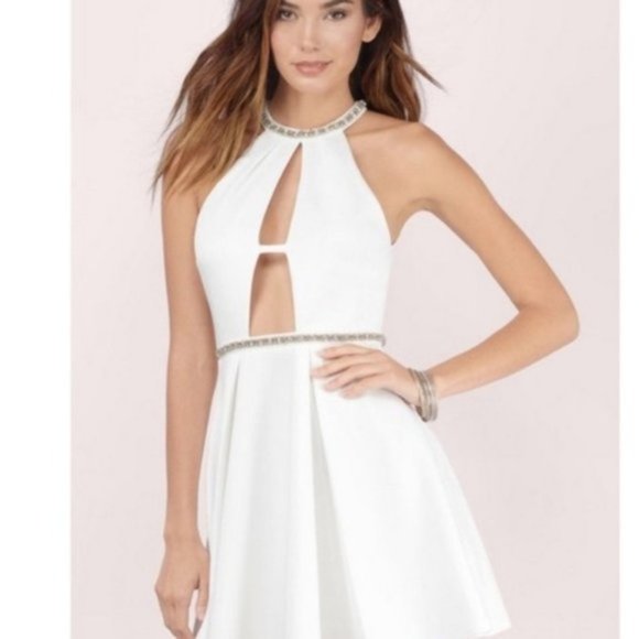 Tobi Dresses & Skirts - White Cut-Out Crystal Halter Skater Mini Dress L